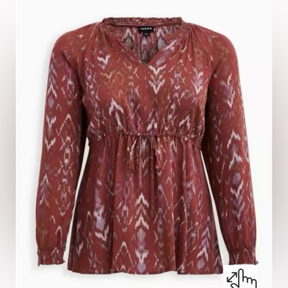 Rayon Crepe Tie Waist Peasant Top in Pink Print Size 6X - Picture 1 of 11